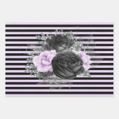 紫色の黒い銀の花とパターン ラッピングペーパーシート (正面3)