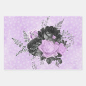 紫色の黒い銀の花とパターン ラッピングペーパーシート (正面2)