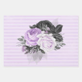 紫色の黒い銀の花とパターン ラッピングペーパーシート (正面)