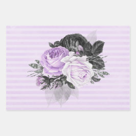 紫色の黒い銀の花とパターン ラッピングペーパーシート