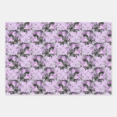 紫色の黒い銀の花とパターン ラッピングペーパーシート (正面3)