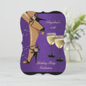 紫色の黒い靴ワイングラス誕生日パーティー 招待状 (スタンド正面)