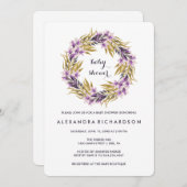 紫色の黒および金ゴールドのマグノリアの花のベビーシャワー 招待状 (正面/裏面)