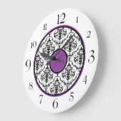 紫色の黒く及び白いダマスク織エレガントな10.75"時計 ラージ壁時計 (傾斜)