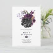 紫色の黒と金ゴールドのゴシック様式の花嫁の昼食会 招待状 (スタンド正面)