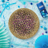 紫色の黒と金ゴールドキラキラ箔ヒョウ釉薬 ペーパープレート (パーティー)