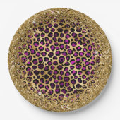 紫色の黒と金ゴールドキラキラ箔ヒョウ釉薬 ペーパープレート (正面)