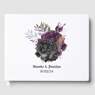 紫色の黒と金ゴールドゴシック結婚ズ ゲストブック