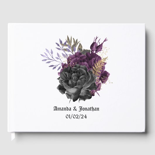 紫色の黒と金ゴールドゴシック結婚ズ ゲストブック (正面)