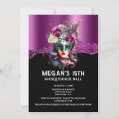紫色の黒の仮装顔マスクバラガラス 招待状 (正面)