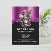 紫色の黒の仮装顔マスクバラガラス 招待状 (スタンド正面)