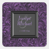 紫色の黒の霜付きウェディングラベルシール スクエアシール (正面)