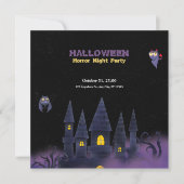 紫色の黒よくはしゃぐおもしろいハロウィン（長方形） 招待状 (正面)