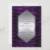 紫色の黒ゼブラプリント誕生日パーティー任意のイベント 招待状 (正面)