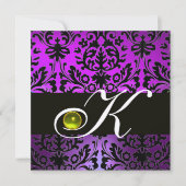 紫色の黒ダマスクモノグラムイエロートパス 招待状 (正面)