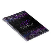 紫色の黒ブラシ仕上げ金属グリッターモノグラム ノートブック (右側)
