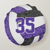 紫色の黒人女性スポーツバレーボールチームの色 ラウンドクッション (裏面)