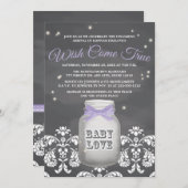 紫色の黒板のホタルのメーソンジャーのベビーシャワー 招待状 (正面/裏面)