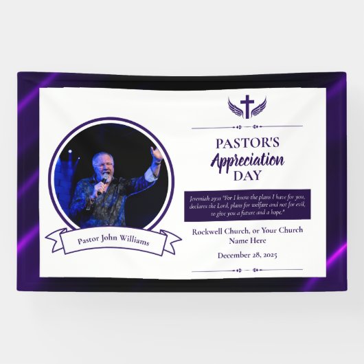 紫色の黒牧師の感謝の教会イベント 横断幕 (横)