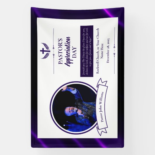 紫色の黒牧師の感謝の教会イベント 横断幕 (縦)