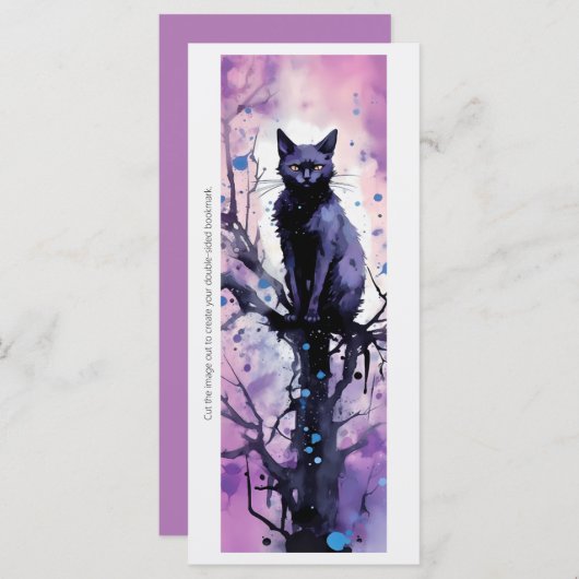 紫色の黒猫のブックマークを作成魔法 (正面/裏面)