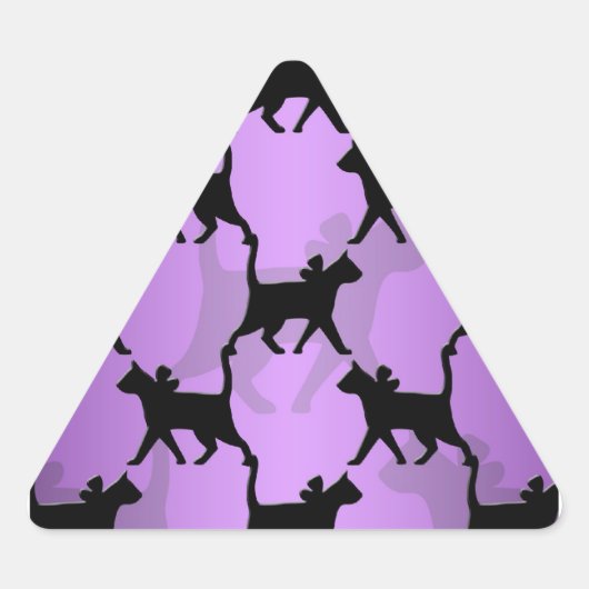 紫色の黒猫パターン 三角形シール (正面)