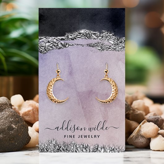 紫色の黒銀イヤリングモダンディスプレイカード 名刺