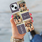 紫色の3つの写真のデザイン編集可能なカラーモノグラム iPhoneケース
