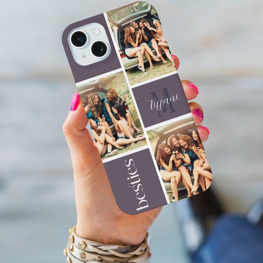 紫色の3つの写真のデザイン編集可能なカラーモノグラム iPhoneケース