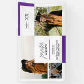 紫色の3写真卒業バナー 横断幕 (縦)