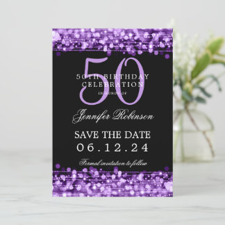 紫色の50thバースデーパ救ーティ日/詳細付き 招待状