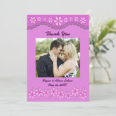 紫色の6花弁ピンクの花ありがとうフラットカード サンキューカード (スタンド正面)