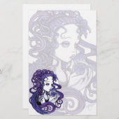 "紫色の"クリスタル・ボールの天使の芸術の文房具 便箋 (正面/裏面)