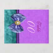 紫色の"テーブル番号"ティール(緑がかった色)結婚のダマスク ポストカード (正面)