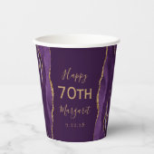 紫色のagateゴールドラメプラム70歳の誕生日 紙コップ (正面)