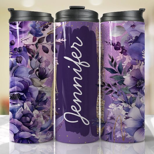 紫色のAnemoneフローラ追加の名前のカスタムギフト タンブラー