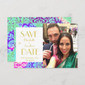 紫色のBohoフォトウェディング日付を保存 セーブザデート (正面/裏面)