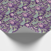 紫色のChinoiserie孔雀のフローラの分離 ラッピングペーパー (角)