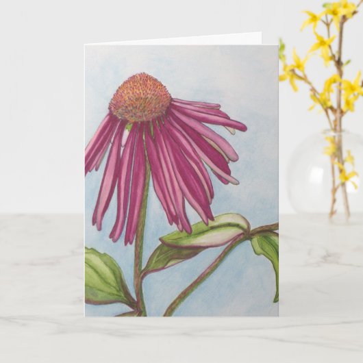 紫色のConeflowerの挨拶状 カード (黄色い花)