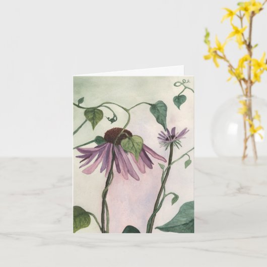 紫色のConeflower Notecard カード (黄色い花)