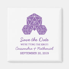 紫色のD20サイコロ日付磁石を保存 マグネット