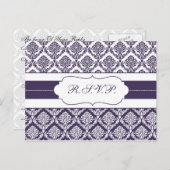 紫色のdamask rsvo インビテーションポストカード (正面/裏面)