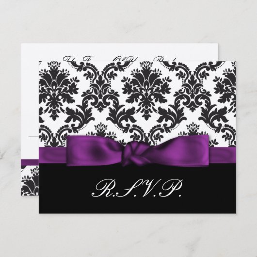 紫色のdamask rsvo 出欠カード (正面/裏面)