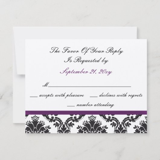 紫色のdamask rsvo 出欠カード (裏面)