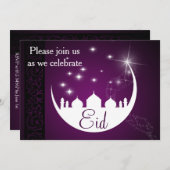 紫色のEidムバラクの月のモスク 招待状 (正面/裏面)