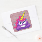紫色のEmojiのユニコーンのウンチ(ピンクのグリッター) スクエアシール (封筒)