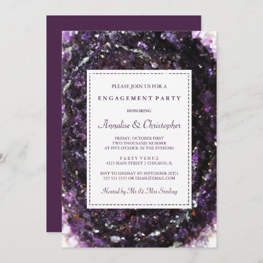 紫色のGeodeの紫色の婚約パーティの招待状 招待状 (正面/裏面)