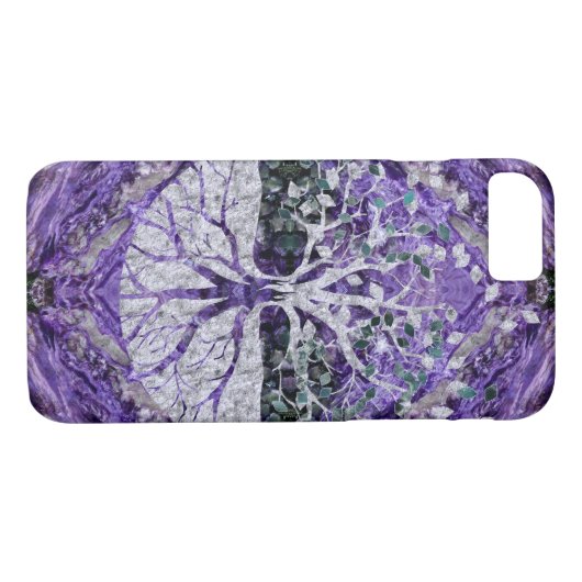 紫色のGeodeのYggdrasil銀製の生命の樹 Case-Mate iPhoneケース (裏面(横))