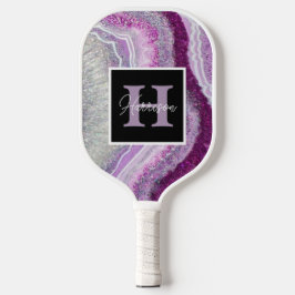 紫色のGeode Agateモノグラム名カスタマイズ可能 ピックルボールラケット