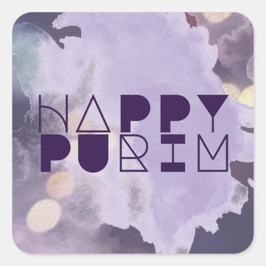 紫色のHAPPY PURIM スクエアシール (正面)